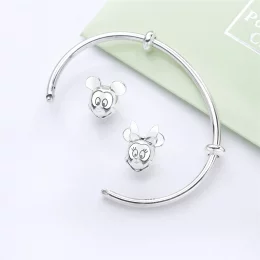 Srebrna bransoletka bangle z Myszkami Miki i Minnie, PANDORA PL