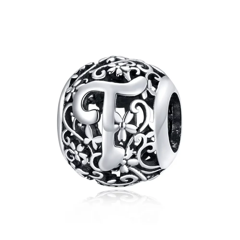 Charms Typu Pandora Kwiatowa Ażurowy Litera T - SCC1444-T