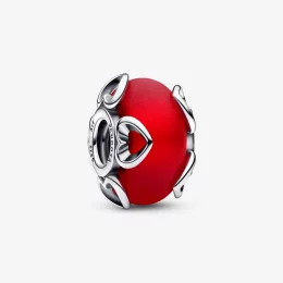 PANDORA Matowe Czerwone Szkło Murano & Charm Serca - 792497C01