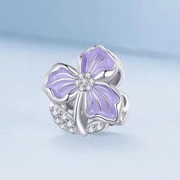 Charm w stylu Pandora z fioletowym kwiatem - BSC890