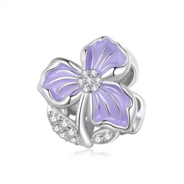 Charm w stylu Pandora z fioletowym kwiatem - BSC890