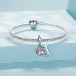 Pandora styl różowy wisior w kształcie łapy psa z kością - SCC2127-PK