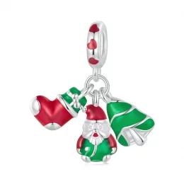 Pandora Style Luminous Christmas tree, Santa Claus and socks Dangle - SCC2647