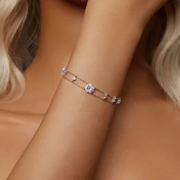 Błyszcząca podwójna bransoletka Moissanite w stylu PANDORA (jeden certyfikat) - MSB013