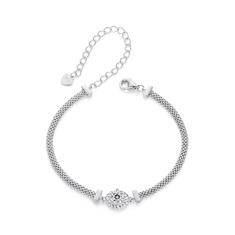 PANDORA Style Moissanite Pleciona srebrna bransoletka (jeden certyfikat) - MSB015