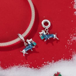 Wisiorek PANDORA Style Christmas Dachshund - BSC1069