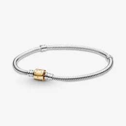 Bransoletka Pandora Moments Two-tone Barrel Clasp Snake Chain - 599347C00