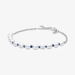 Bransoletka Pandora Treated Freshwater Cultured Pearl Blue Cord Chain - 591689C01