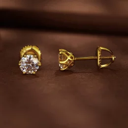 Stud earrings in Pandora stylu, pozłacane złotem, 0,5 karatowego moissanite, sześcio-pazurkowe - MSE004-BS