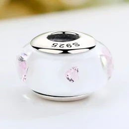 Charms Typu Pandora Białe kamienie ze szkła Murano w kolorze różowym - SCZ004