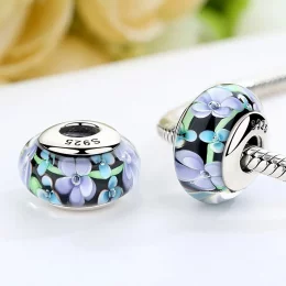 Charms Typu Pandora Fioletowe Kwiaty Szkło Murano - SCZ009