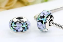 Charms Typu Pandora Fioletowe Kwiaty Szkło Murano - SCZ009