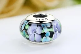 Charms Typu Pandora Fioletowe Kwiaty Szkło Murano - SCZ009