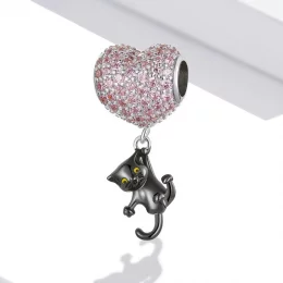 Charms Typu Pandora Miłość Balon Czarny Kot - SCC2115