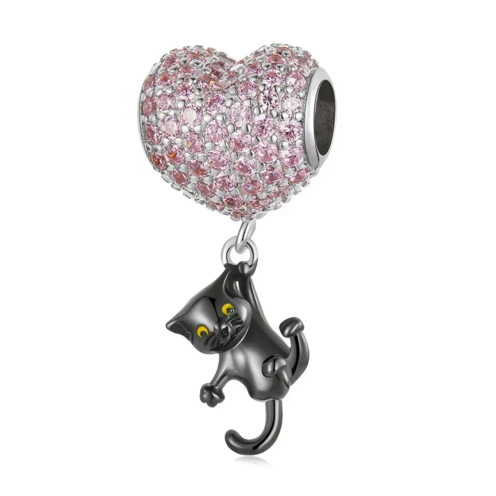 Charms Typu Pandora Miłość Balon Czarny Kot - SCC2115