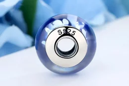 Charms Typu Pandora Niebieskie Szkła Murano Białe Kwiaty - SCZ006