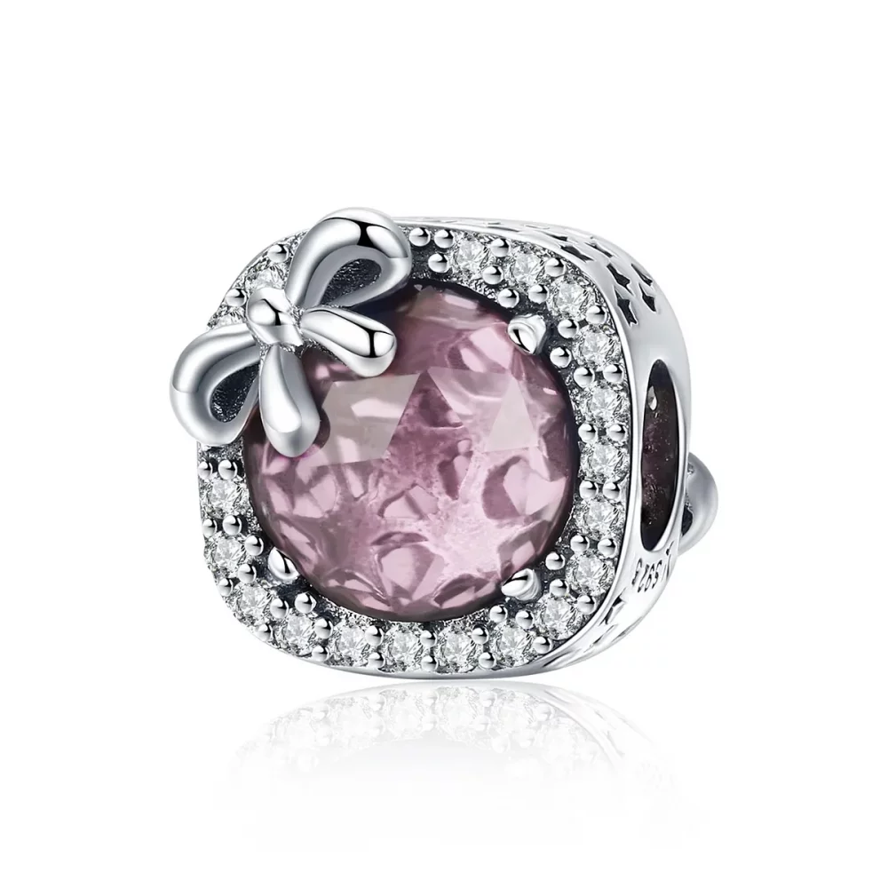 Charms Typu Pandora Pavé Różowy kokardka - SCC1058-PK