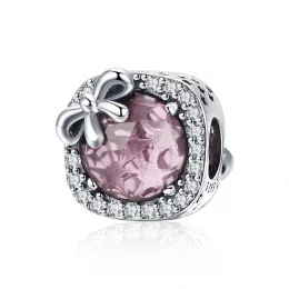 Charms Typu Pandora Pavé Różowy kokardka - SCC1058-PK