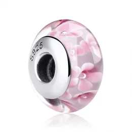 Charms Typu Pandora Szkło Murano w różowe kwiaty - SCZ008