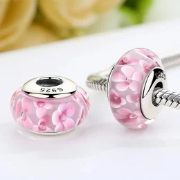 Charms Typu Pandora Szkło Murano w różowe kwiaty - SCZ008