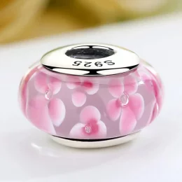 Charms Typu Pandora Szkło Murano w różowe kwiaty - SCZ008