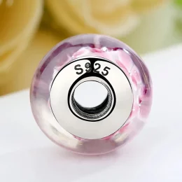 Charms Typu Pandora Szkło Murano w różowe kwiaty - SCZ008