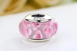 Charms Typu Pandora Szkło Murano w różowe kwiaty - SCZ008