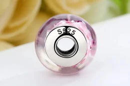 Charms Typu Pandora Szkło Murano w różowe kwiaty - SCZ008