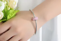 Charms Typu Pandora Szkło Murano w różowe kwiaty - SCZ008