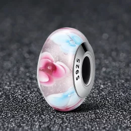 Charms Typu Pandora Szkło Murano w różowe kwiaty - SCZ056