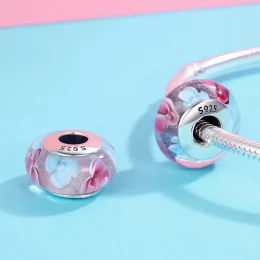 Charms Typu Pandora Szkło Murano w różowe kwiaty - SCZ056