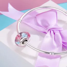 Charms Typu Pandora Szkło Murano w różowe kwiaty - SCZ056