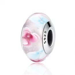 Charms Typu Pandora Szkło Murano w różowe kwiaty - SCZ056